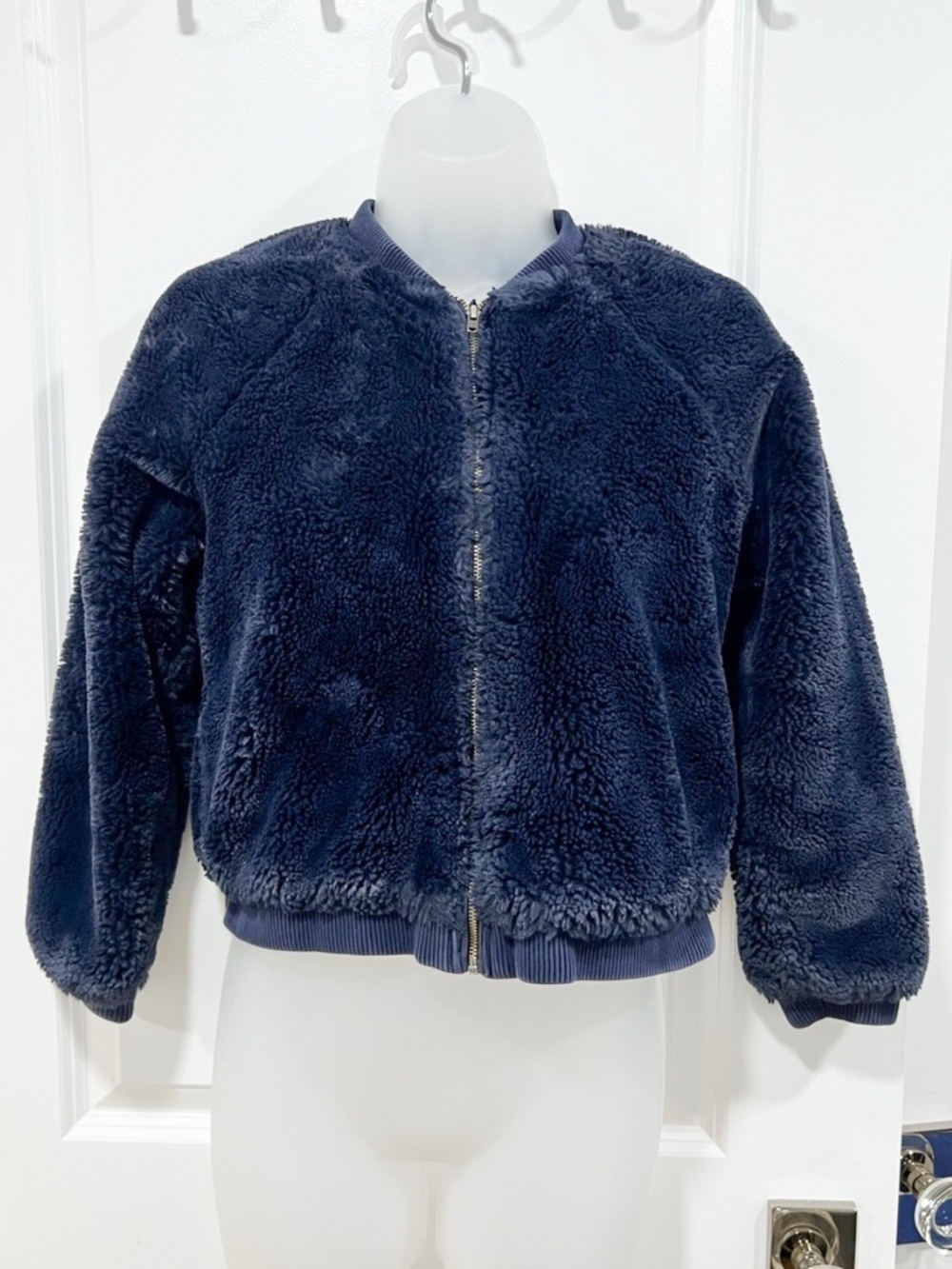Gymboree Girls Blue Fuzzy Zip-Up Jacket Cozy Plush Sherpa Bomber Style XL (14)